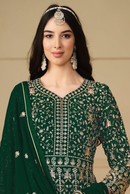 Green Faux Georgette Sequins Wedding Salwar Kameez