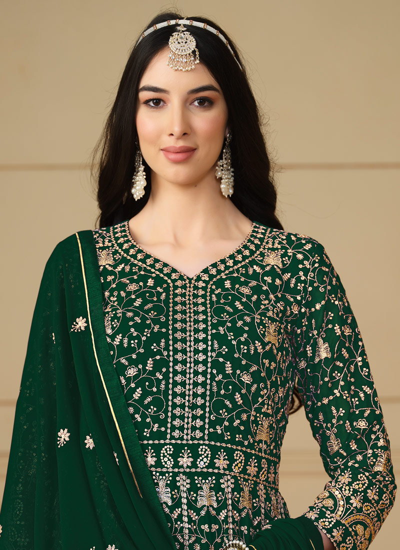 Green Faux Georgette Sequins Wedding Salwar Kameez