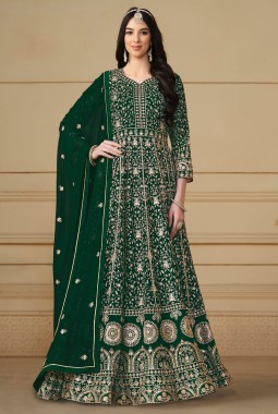 Green Faux Georgette Sequins Wedding Salwar Kameez