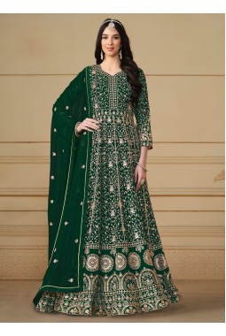 Green Faux Georgette Sequins Wedding Salwar Kameez