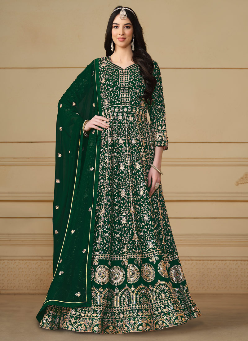 Green Faux Georgette Sequins Wedding Salwar Kameez