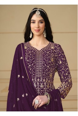 Magenta Faux Georgette Embroidered Wedding Salwar Kameez