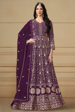 Magenta Faux Georgette Embroidered Wedding Salwar Kameez