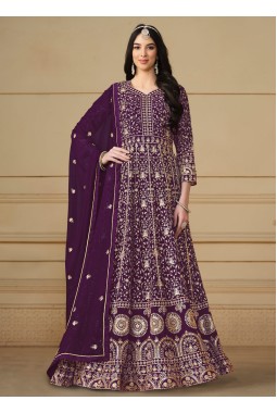 Magenta Faux Georgette Embroidered Wedding Salwar Kameez