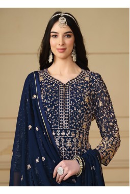 Navy Blue Faux Georgette Sequins Wedding Salwar Kameez