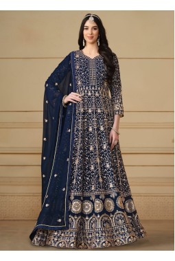 Navy Blue Faux Georgette Sequins Wedding Salwar Kameez