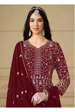 Red Faux Georgette Sequins Embroidered Wedding Salwar Kameez