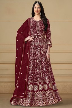 Red Faux Georgette Sequins Embroidered Wedding Salwar Kameez