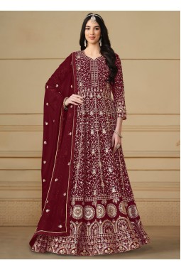Red Faux Georgette Sequins Embroidered Wedding Salwar Kameez