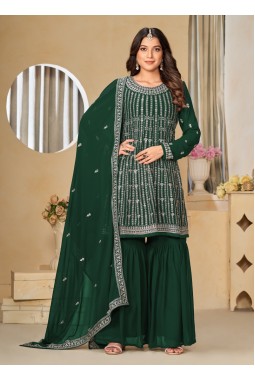 Teal Faux Georgette Sequins Wedding Salwar Kameez