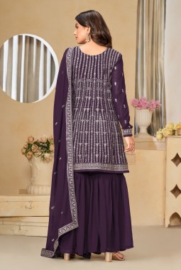 Violet Faux Georgette Embroidered Wedding Salwar Kameez