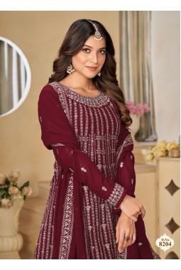 Maroon Faux Georgette Embroidered Wedding Salwar Kameez