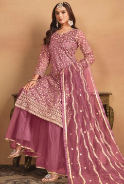 Pink Net Sequins Embroidered Wedding Salwar Kameez