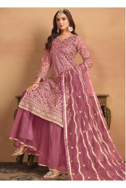 Pink Net Sequins Embroidered Wedding Salwar Kameez