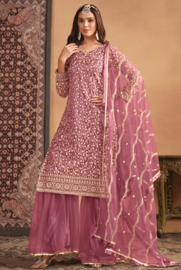 Pink Net Sequins Embroidered Wedding Salwar Kameez