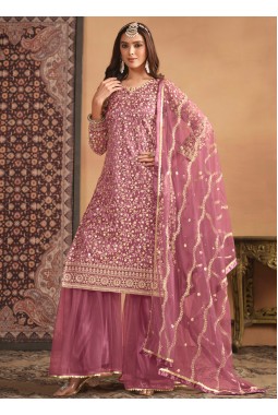 Pink Net Sequins Embroidered Wedding Salwar Kameez