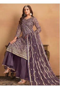 Lavender Net Sequins Embroidered Wedding Salwar Kameez