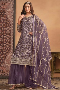 Lavender Net Sequins Embroidered Wedding Salwar Kameez