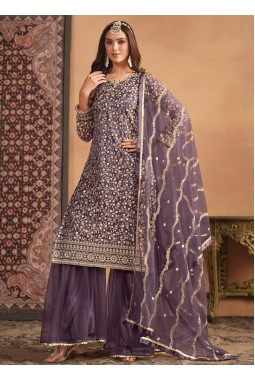 Lavender Net Sequins Embroidered Wedding Salwar Kameez