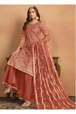 Orange Net Sequins Embroidered Wedding Salwar Kameez