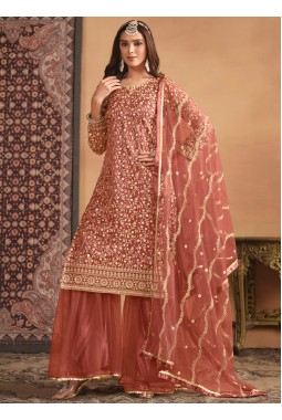 Orange Net Sequins Embroidered Wedding Salwar Kameez