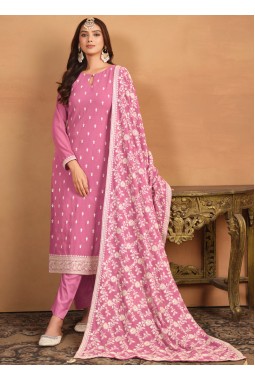 Pink Faux Georgette Thread Embroidered Casual Salwar Kameez