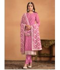 Pink Faux Georgette Thread Embroidered Casual Salwar Kameez