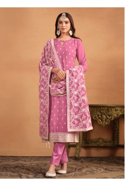 Pink Faux Georgette Thread Embroidered Casual Salwar Kameez