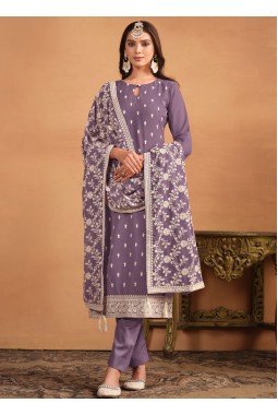 Lavender Faux Georgette Sequins Embroidered Casual Salwar Kameez