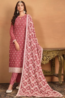 Peach Faux Georgette Embroidered Casual Salwar Kameez