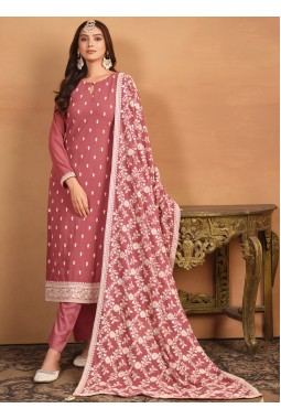 Peach Faux Georgette Embroidered Casual Salwar Kameez