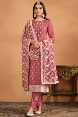 Peach Faux Georgette Embroidered Casual Salwar Kameez