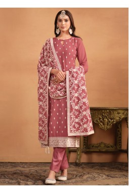 Peach Faux Georgette Embroidered Casual Salwar Kameez
