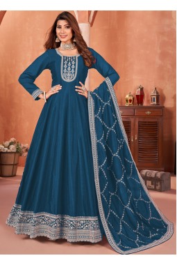 Royal Blue Art Silk Sequins Wedding Salwar Kameez