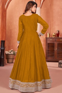 Mustard Art Silk Embroidered Wedding Salwar Kameez