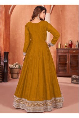 Mustard Art Silk Embroidered Wedding Salwar Kameez