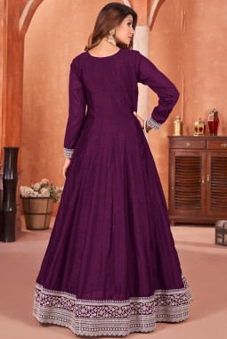 Violet Art Silk Sequins Embroidered Wedding Salwar Kameez