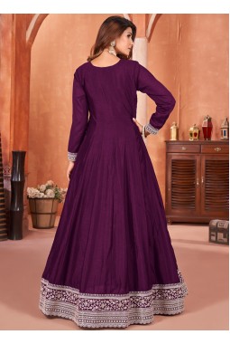 Violet Art Silk Sequins Embroidered Wedding Salwar Kameez