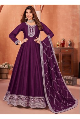 Violet Art Silk Sequins Embroidered Wedding Salwar Kameez