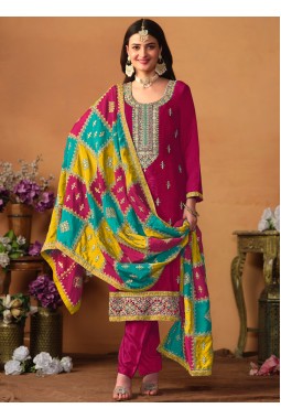 Red Chinon Silk Sequins Embroidered Wedding Salwar Kameez