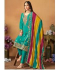 Blue Chinon Silk Sequins Wedding Salwar Kameez 