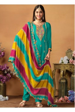 Blue Chinon Silk Sequins Wedding Salwar Kameez 