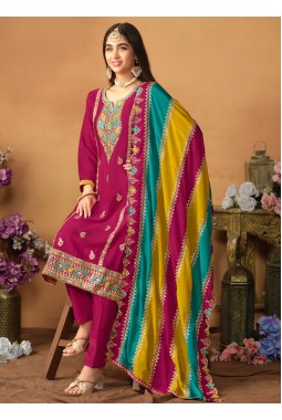 Red Chinon Silk Sequins Embroidered Wedding Salwar Kameez