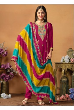 Red Chinon Silk Sequins Embroidered Wedding Salwar Kameez