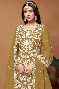 Mustard Soft Organza Thread Embroidered Casual Salwar Kameez