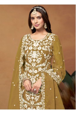 Mustard Soft Organza Thread Embroidered Casual Salwar Kameez