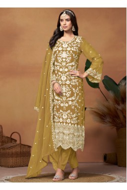 Mustard Soft Organza Thread Embroidered Casual Salwar Kameez