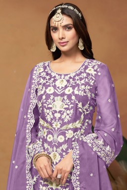 Purple Soft Organza Embroidered Casual Salwar Kameez