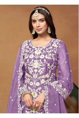Purple Soft Organza Embroidered Casual Salwar Kameez
