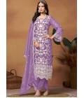 Purple Soft Organza Embroidered Casual Salwar Kameez